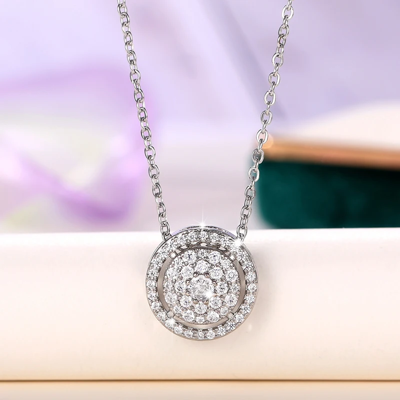 Huitan Dainty Cubic Zirconia Pendant Necklace Silver Color Chain Crystal Neck Accessory for Women Luxury Fashion Wedding Jewelry