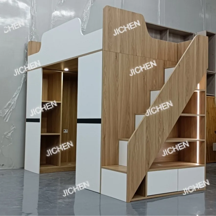 Go to bed and get off the wardrobe Unisex space saving half high bed up and down the bed with wardrobe storage ladder cabinet #3