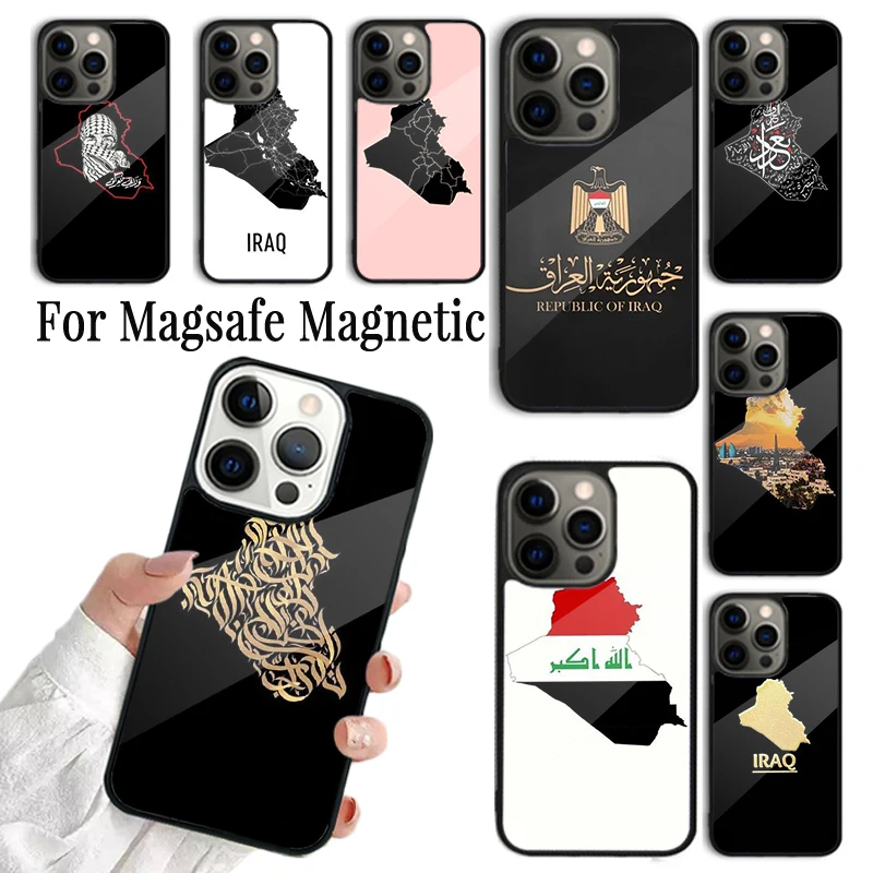 Coque Phone Case For iPhone 16 15 14 13 12 Mini 11 Pro Max Plus Magsafe Magnetic Wireless Charging Cover Iraq Map