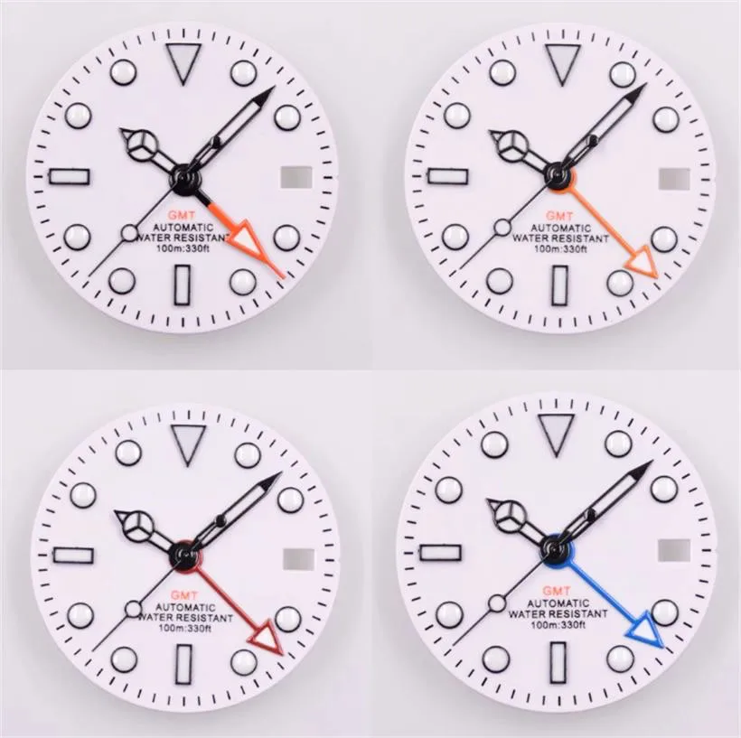 29 مللي متر NH34 الطلب GMT أربعة مؤشرات مضيئة ساعة بيضاء الطلب مناسبة لحركة NH34 الطلب العقيمة إصلاح أجزاء ساعة الملحقات