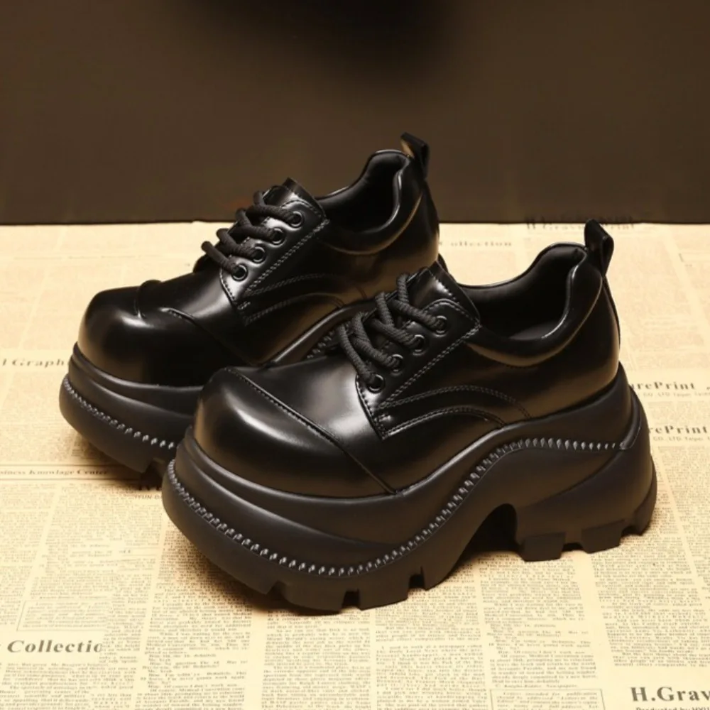 Women's Platform Shoes Thick Soled Inner Height Increasing Women's Shoes 9cm Small Leather Shoes Women's Autumn New Single Shoe