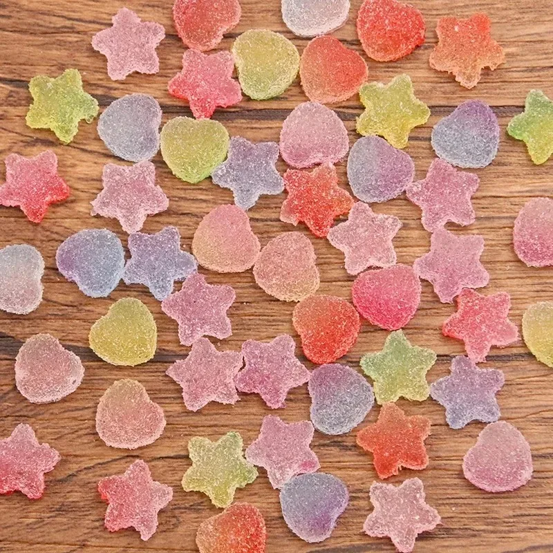 50Pcs Resin Emulation Candy Five-Pointed Star Heart DIY Cream Glue Patch Phone Shell Arts Kids Hair Accessories Materials