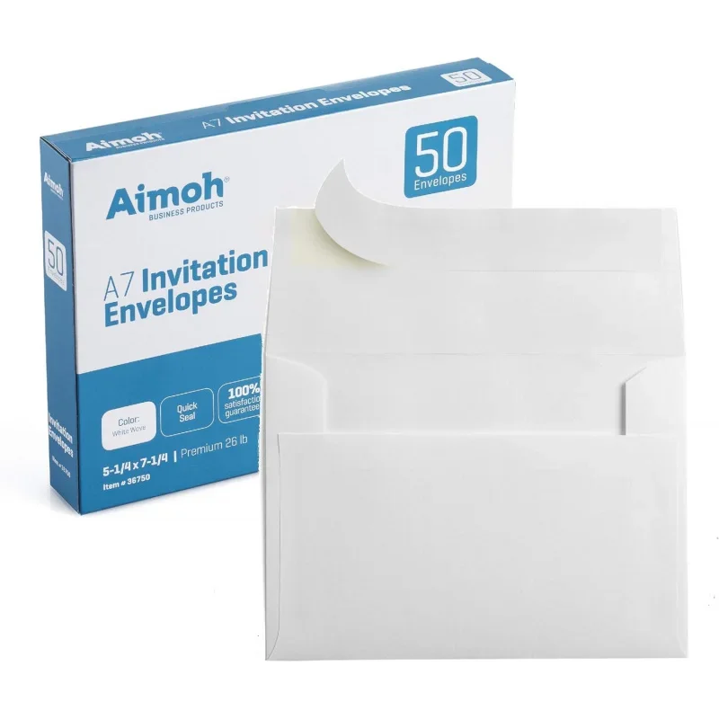 White A7 SELF Seal 5x7 Envelopes - Fits 5 x Invitations, 5.25 x.25, White - 24 Packs / 1200 Ct. (36750-CS)