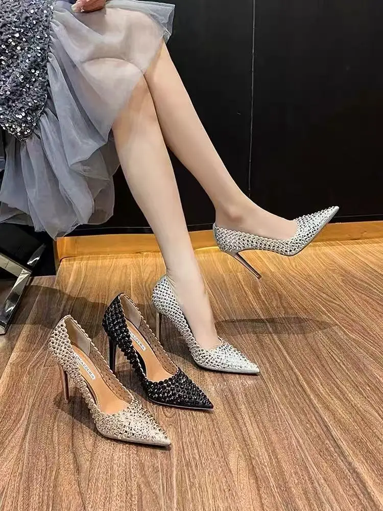 

Glitter Shiny Diamond High Heels Luxury Fashion Women Shoes Wedding Party Banquet Bling Sexy Shoes Pointed Toe Thin Heel Pumps