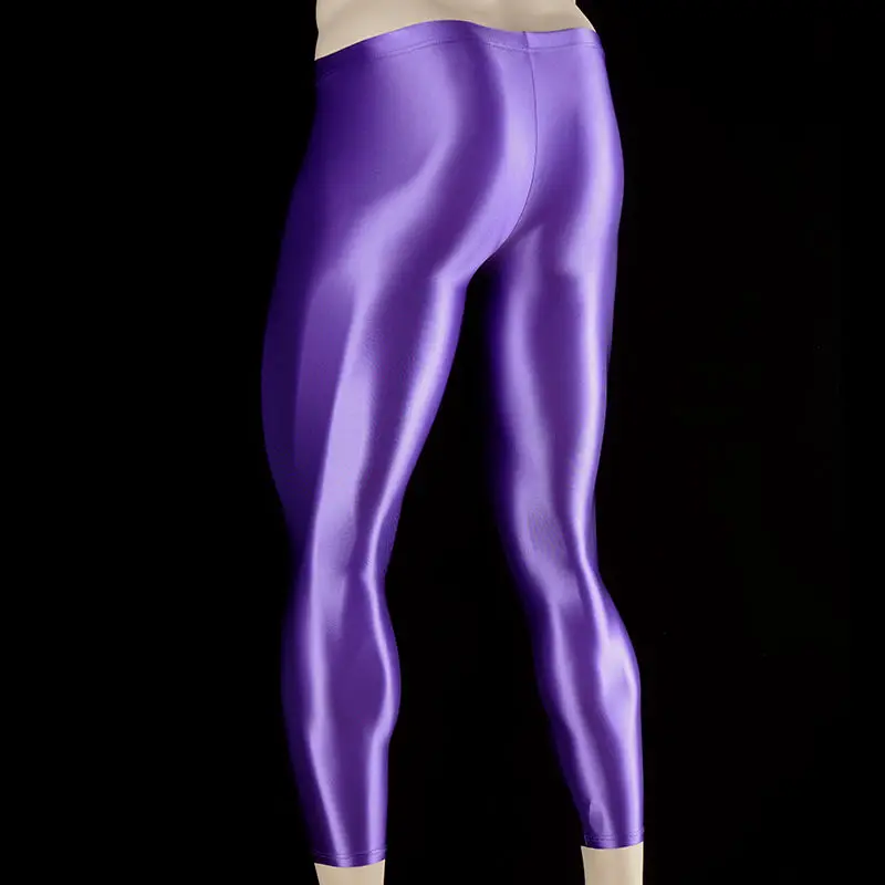 Open Crotch Glossy Satin Leggings Man Pants Sexy Gym Fitness Yoga