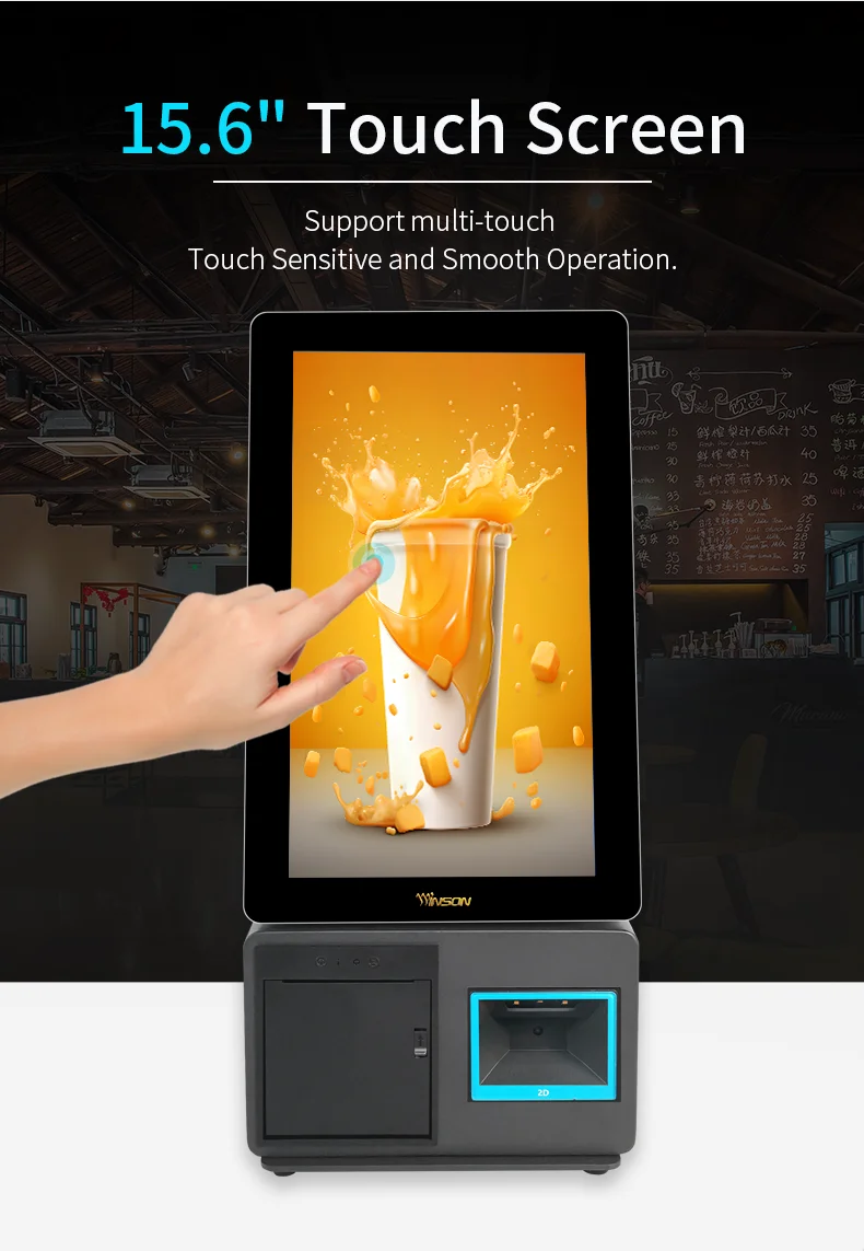 15.6 Inch Self Service Ordering Payment Touch Screen Kiosk Self Pay Machine Kiosk For Chain Store Restaurant