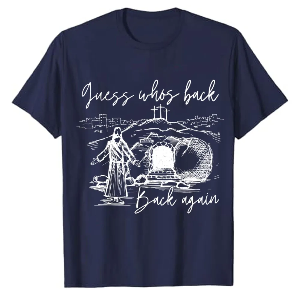 Guess Who's Back Again Retro Funny Jesus Shirt Cute Easter Gift Trendy Christian Faith Religious Mens Graphic Tee Short-sleev