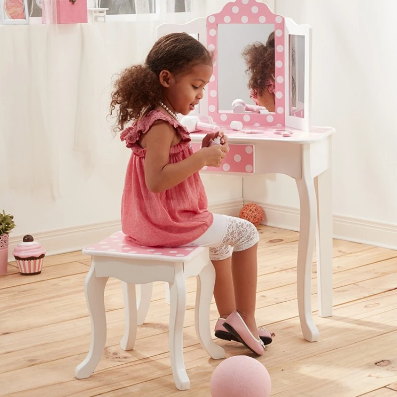 Kids dresser girl dressing table wooden table and chair set for girls birthday gift