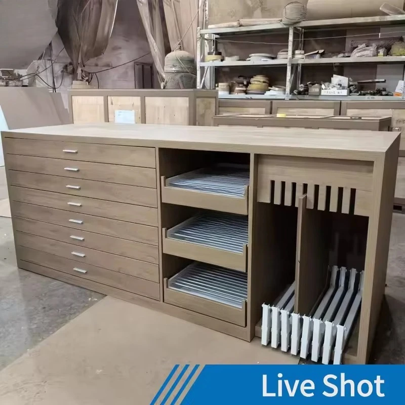 &c Boya Customized Wooden+Metal Ceramic Tile Sample Building Stone Quartz Granite Drawer Display Rack Combination Cabinet