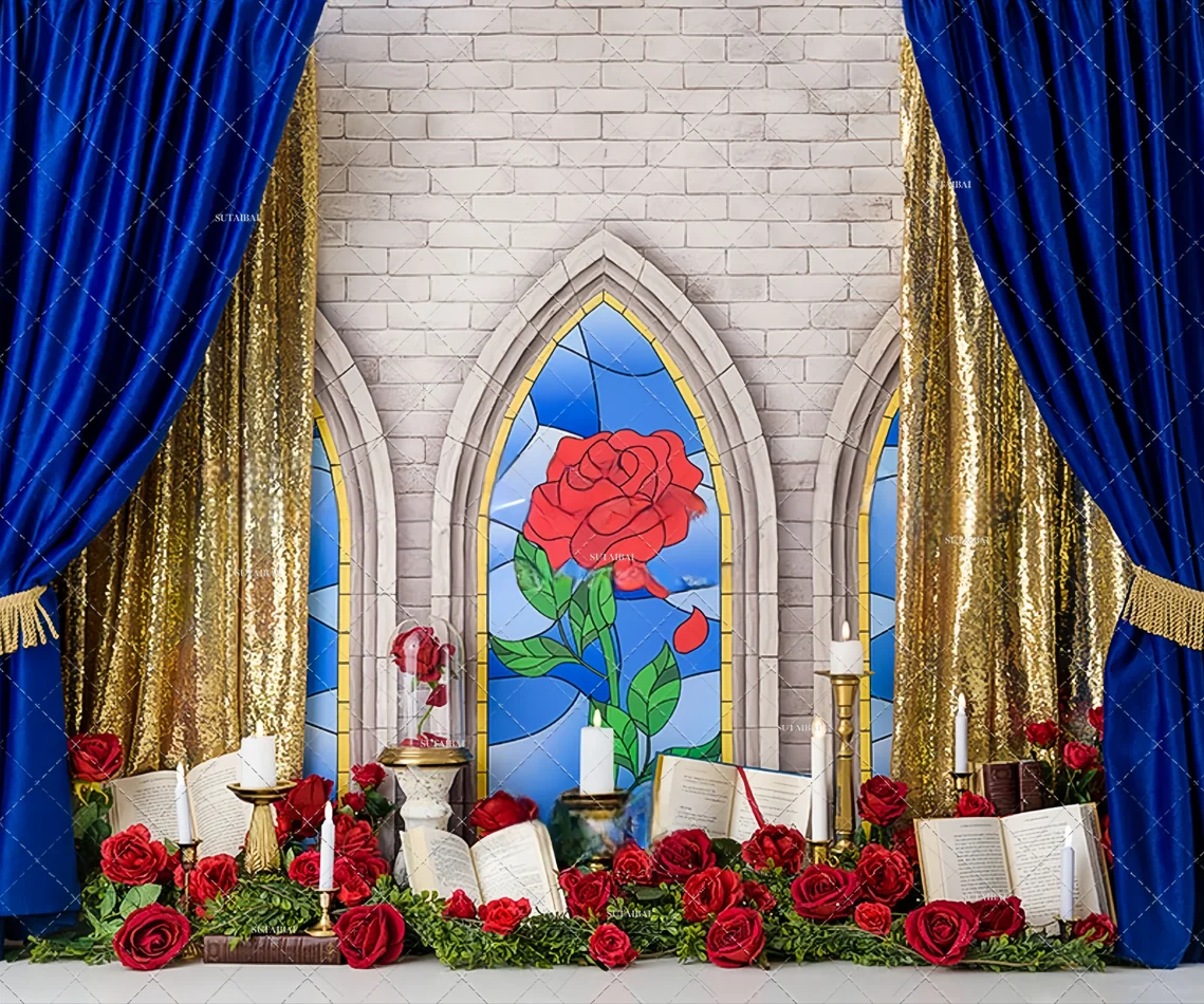 Beauty and The Beast Backdrop Vinyl Baby Shower Birthday Party Background Studio Photo Props Photography Princess Photo Poster