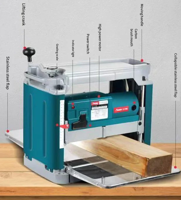Portable Multifunctional Benchtop Wood Thickness Planer, High Precision Woodworking Machine for Thick Wood Panel Processing