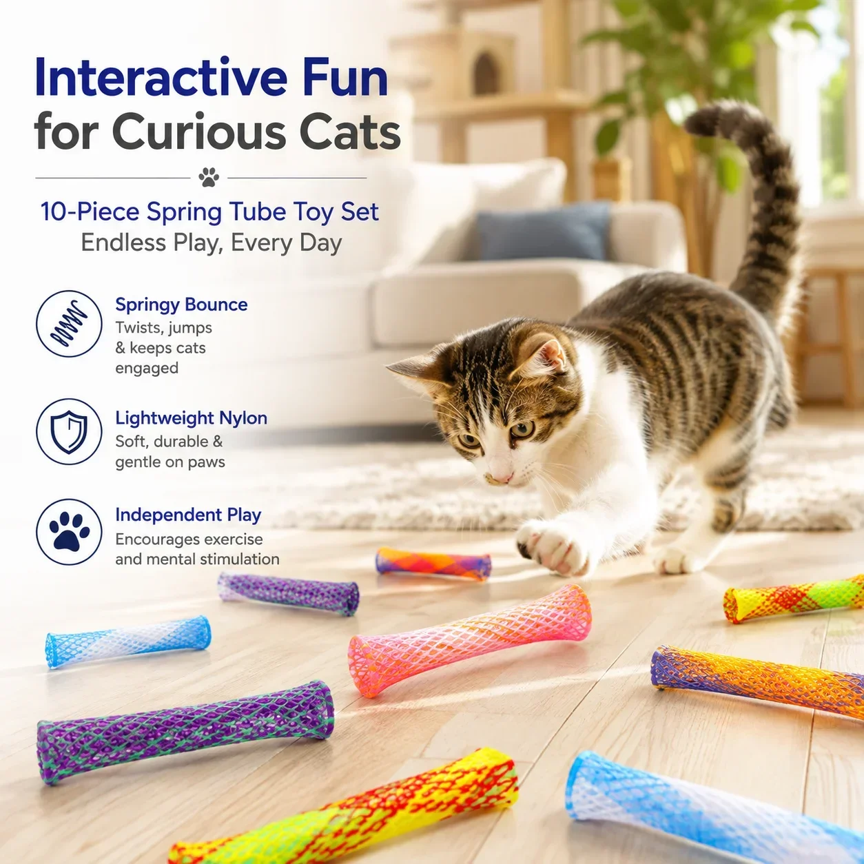 Colorful Telescopic Cat Wand Toy, Spring Interactive Play Toy for Cats, Fun Chasing Toy for Kittens