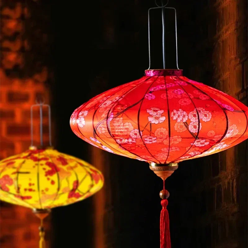 Retro Chinese Satin Printed Lanterns 12/14Inch Home Restaurant Decor Outdoor Hanging Lanterns for New Year Party