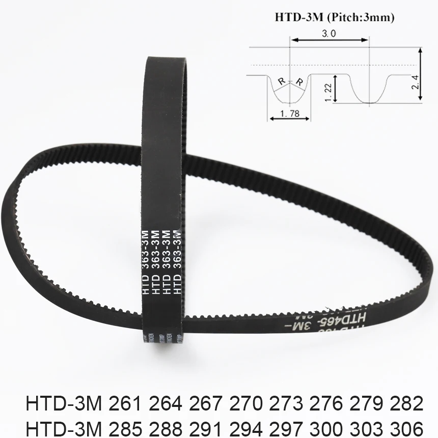 HTD-3M 3M 261 264 267 270 273 276 279 282 285 288 291 294 297 300 303 306 Rubber Cogged Curved ARC Teeth Synchronous Timing Belt
