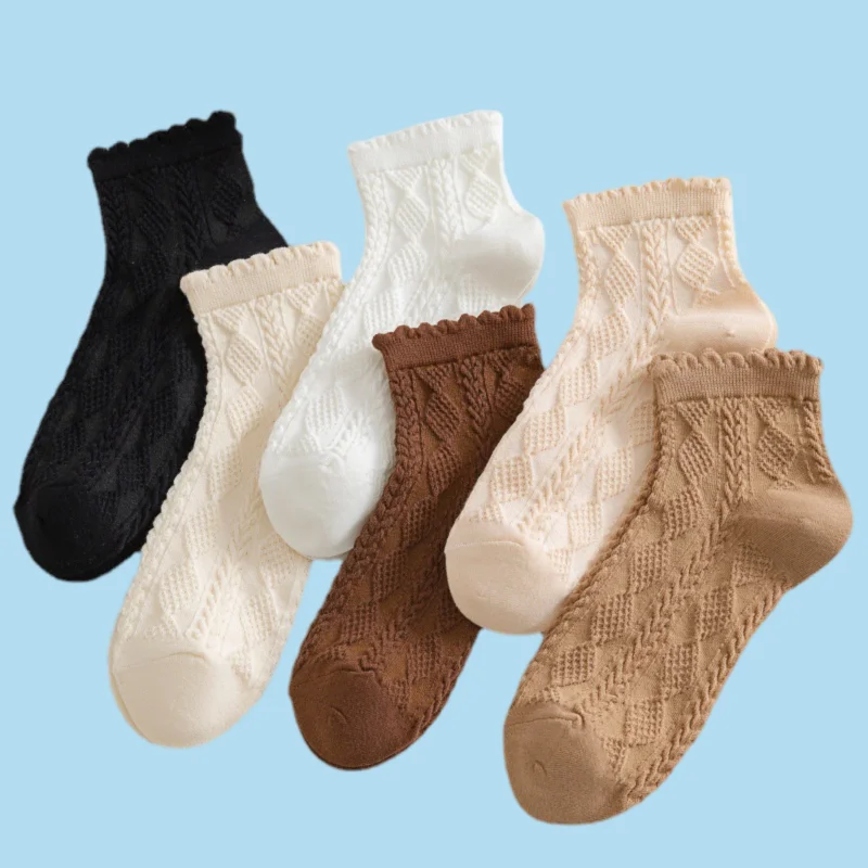 2/5 Pairs 2024 New Summer Thin Breathable Short Tube Lace Mid-tube White Ladies Cotton Socks Women's Cotton Short Socks