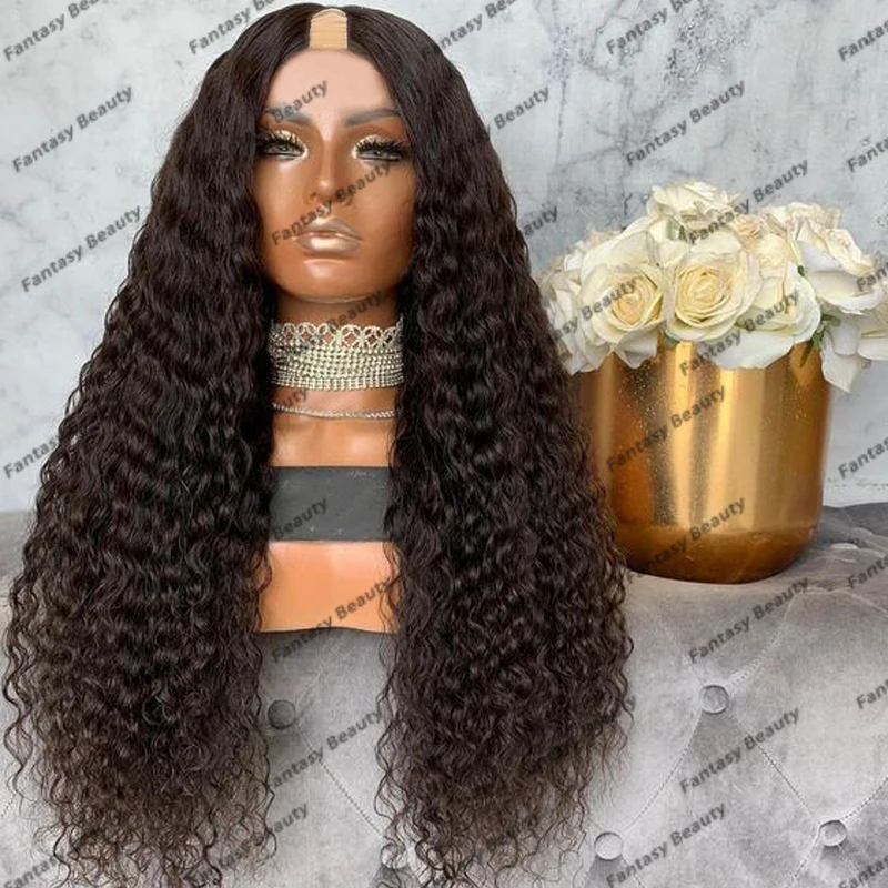 

Dark Chocolate Brown Kinky Curly Middle U Part Wigs 100% Virgin Human Hair Black Women Adjustable U Part Easy Wear Daily Wigs