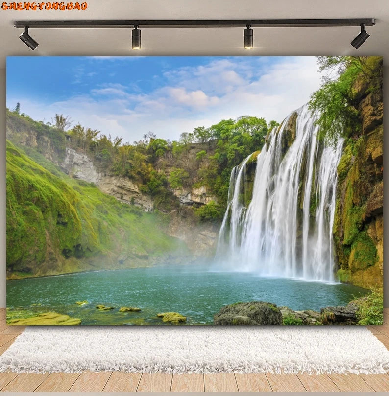 Spring Natural Scenery Photography Backdrops Waterfall Mountain Water River Lake Forest Landscape Background Decor Photo Studio