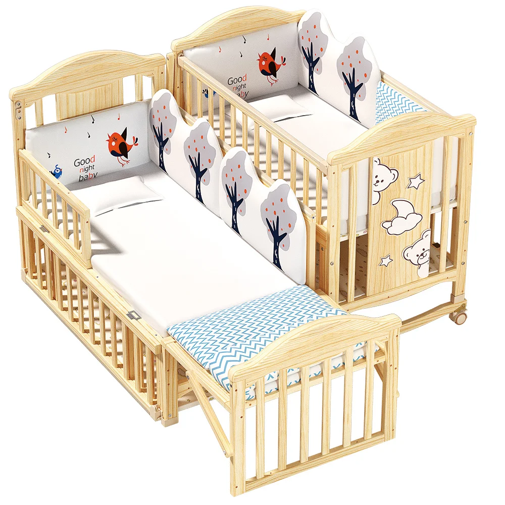 

New Modern Multifunctional Wooden Baby Crib 3 in 1 Adjustable Pine Wood Babi Cot Bed for Sale