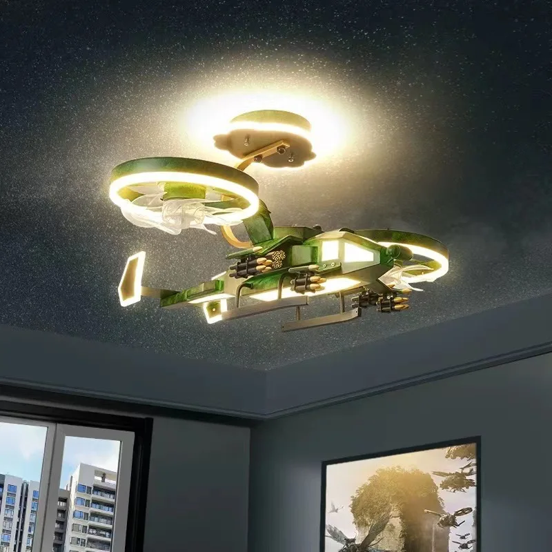 plane chandelier teto fan sem laminas helicoptero teto fan lamp com luzes lampadas led decorativas para quarto 01