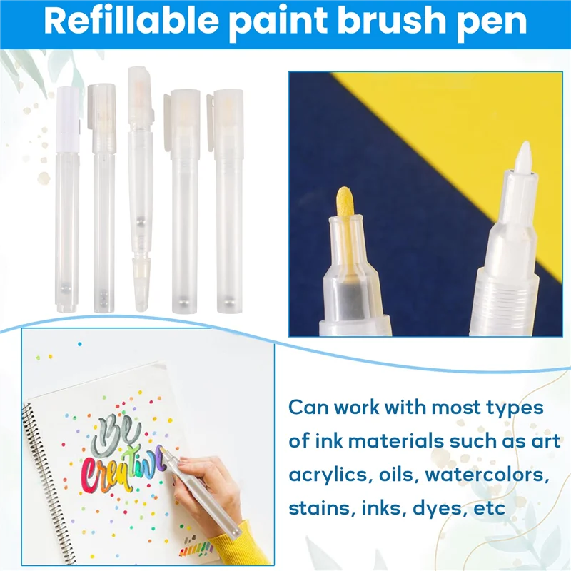 

J1UL1N 5Pcs Empty Refill Paint Markers Blank Refillable Paint Pens Empty Refillable Marker For Painting Transparent Pen Tube
