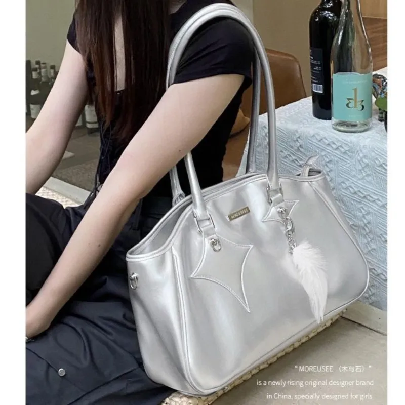 JIAERDI High Street Silver Tote Bag Purse Women Vintage Leather Casual Designer Luxury Bag Female Harajuku Aesthetic Y2k Bags