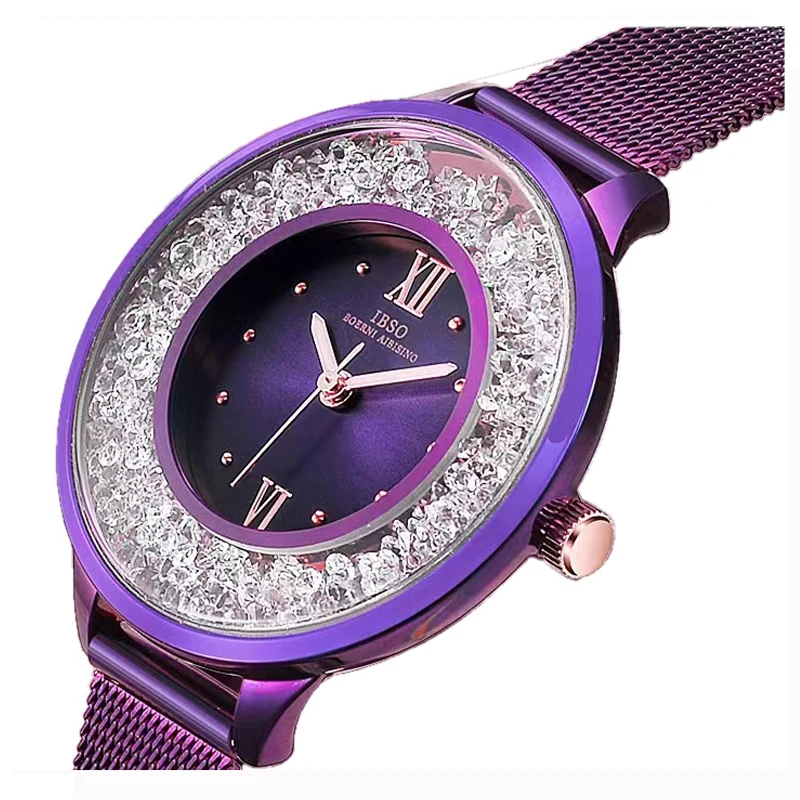 

Luxury Brand Women Watch Steel Mesh Purple Waterproof Rhinestone Hand Clock Female Fashion Original Designer Wristwatch Ladies