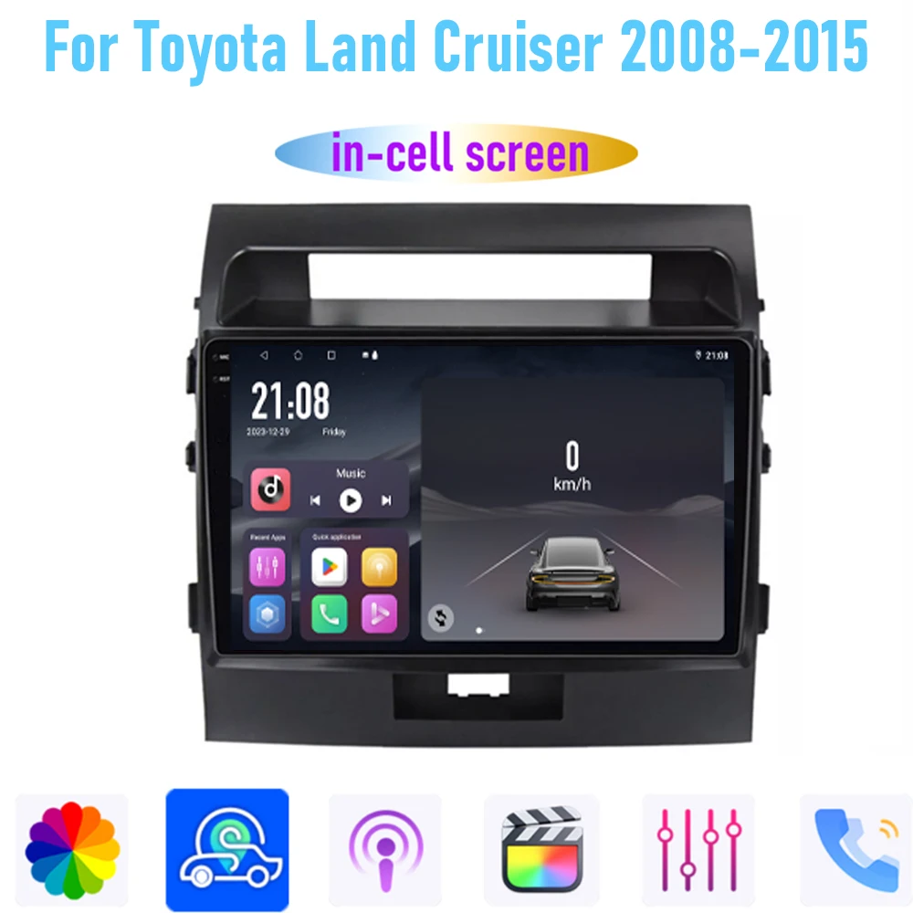

10'' For Toyota Land Cruiser 2008-2015 Car Radio Stereo Wireless Apple Carplay Android 15 Auto GPS Camera Google Map Head WIFI