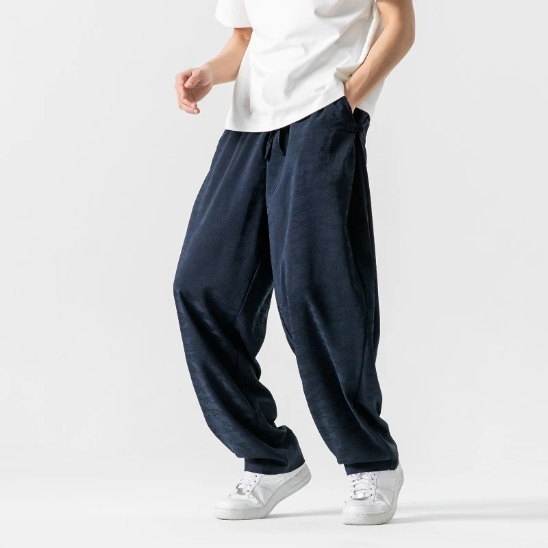 Men's Casual Loose Wide Leg Pants Vintage Lucky Cloud Pattern Trousers Elastic Waist Drawstring Pants Athletic Yoga Pants