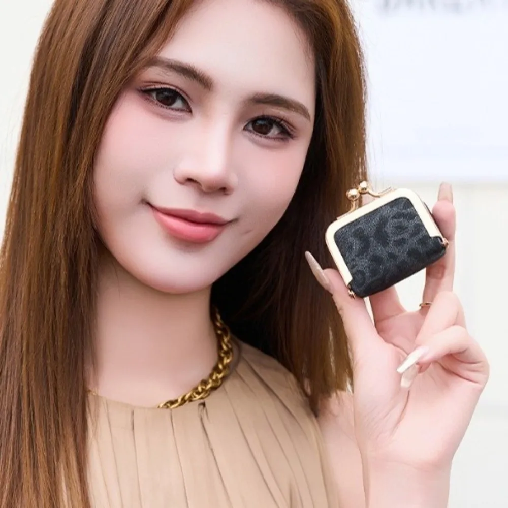 Cute Leopard Print Kiss Lock Coin Purse Square Solid Color Leather Jewelry Bag PU Leather Mini Small Item Bag Earrings