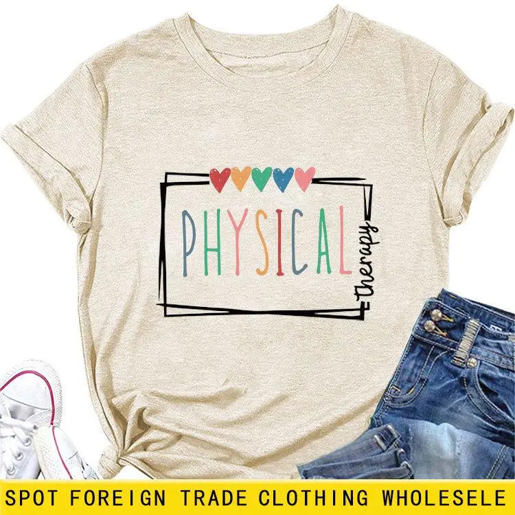 Faionable ort Sve Camiseta feminina coração fisioterapia design poliéster mistura de algodão busin roupa casual