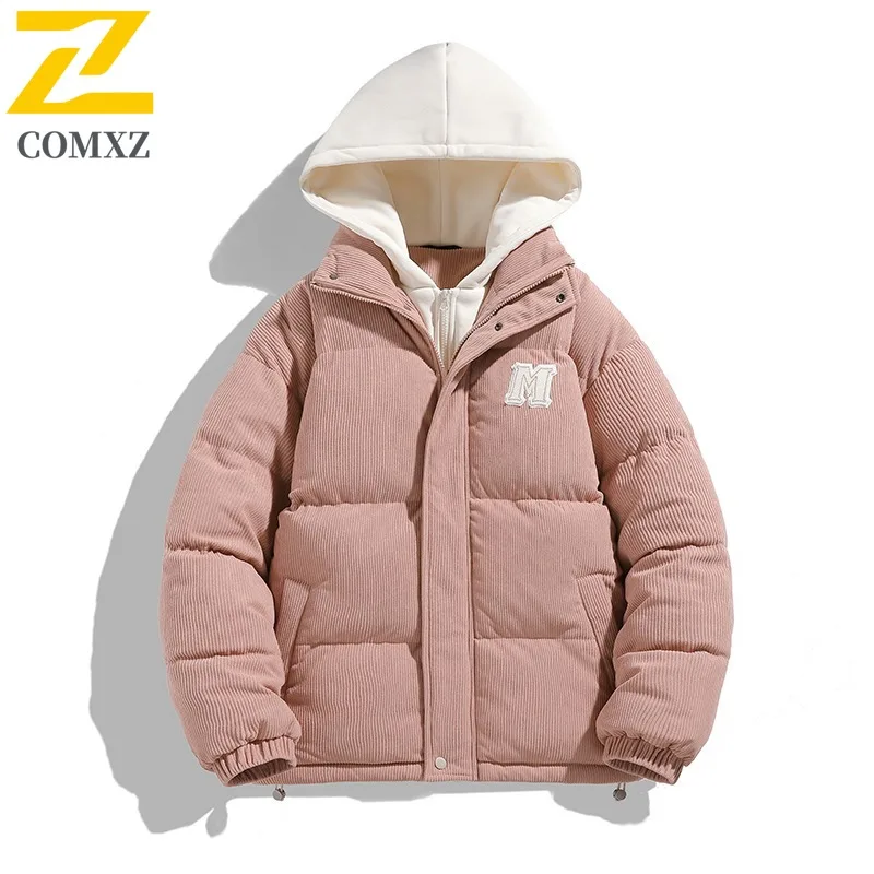 COMXZ 2025 Winter Fashion Stand Collar Cotton Jacket Hooded Arrival Waterproof Windproof Outdoor Casual Warm Coat Men Streetwear