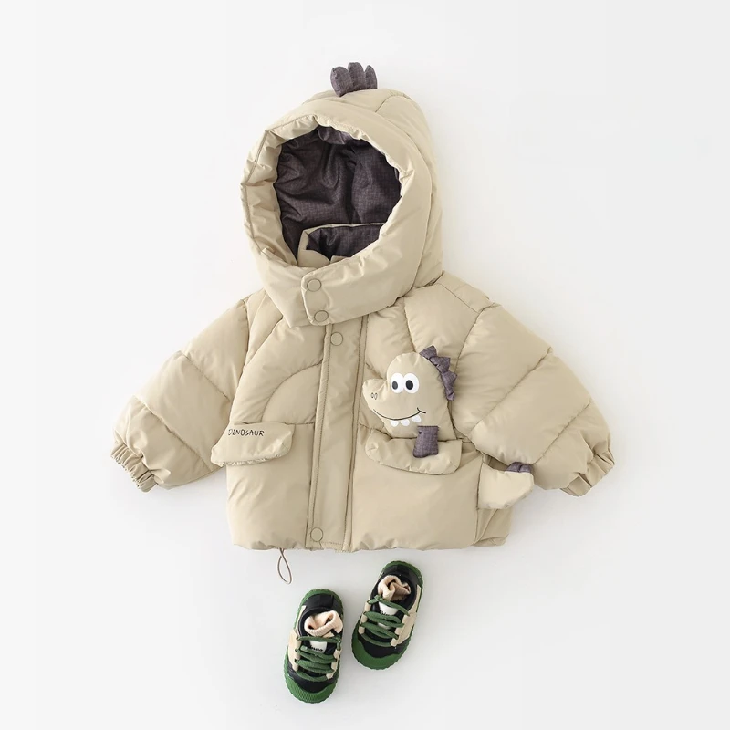 

2025 Children's Winter Clothing New Windproof Hooded Cartoon Dinosaur Thick Cotton Coat Jacket