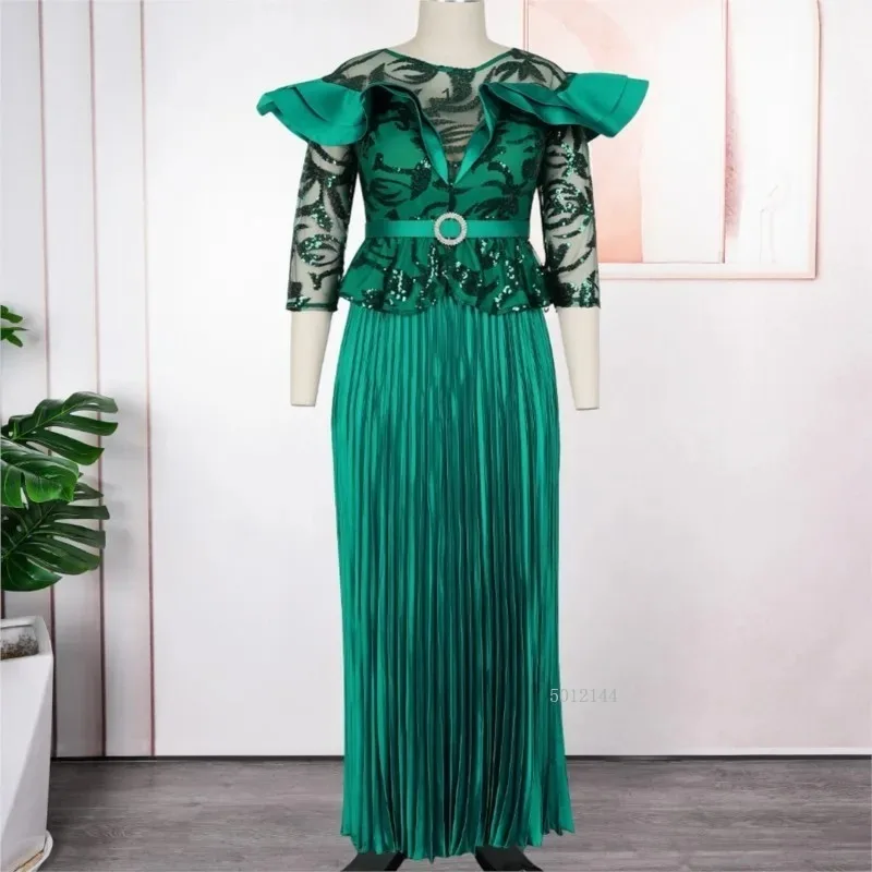 

African Dresses For Woman Turkey Dress Wedding Party Gown Plus Size Pleated Dress Luxury Elegant Christmas Robe Africa Clothing
