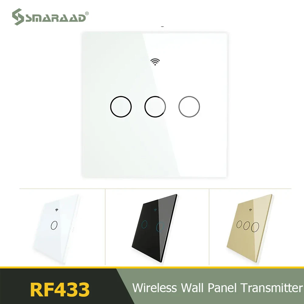 RF433 MHz Wireless Wall Glass Panel Transmitter Switch Remote Controller Work with WiFi Smart Control Sticky Switch Receiver