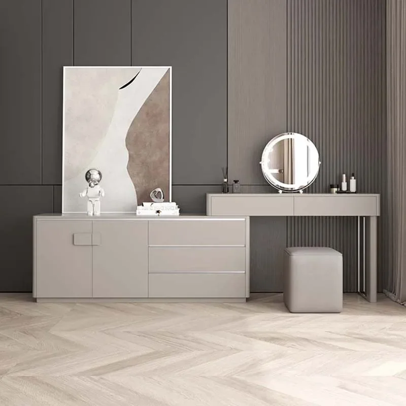 Wood Minimal Dresser Desings Aesthetic Small Storage Bedroom Dressing Table Mirror Stool Tocador Maquillaje Dresser Furniture