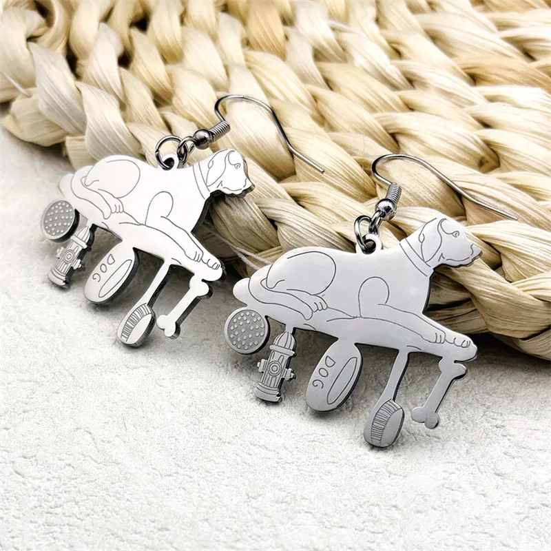 

Dog Puppy Bone Car Dangle Earrings for Women Men Stainless Steel Silver Color Christmas Male Cute Earring Jewelry Gifts