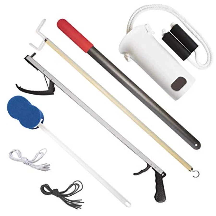 

7 Piece Premium Hip Knee Replacement Rvery Kit. 26in Reacher Grabber Sock Aid Long Handle Shoehorn Dressing Stick Aid Bath Spon