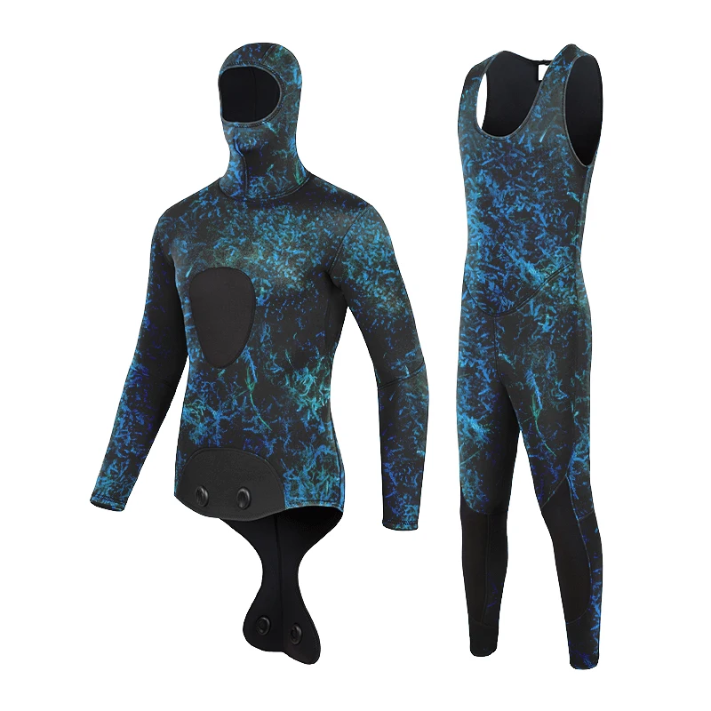 STLF-traje de neopreno de camuflaje superelástico para hombre, traje de buceo y pesca submarina con capucha de 2 piezas, manga larga, patrón personalizado, 3mm/5mm