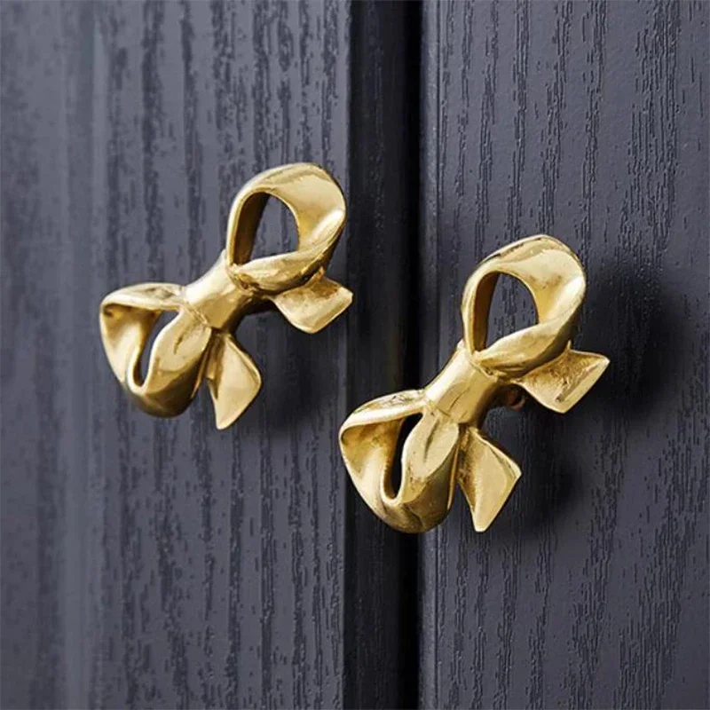 French Luxury Brass Creative Bow Handle Wardrobe Door Cabinet Drawer Single Hole Brass Color Single Hole Cute Design Handle