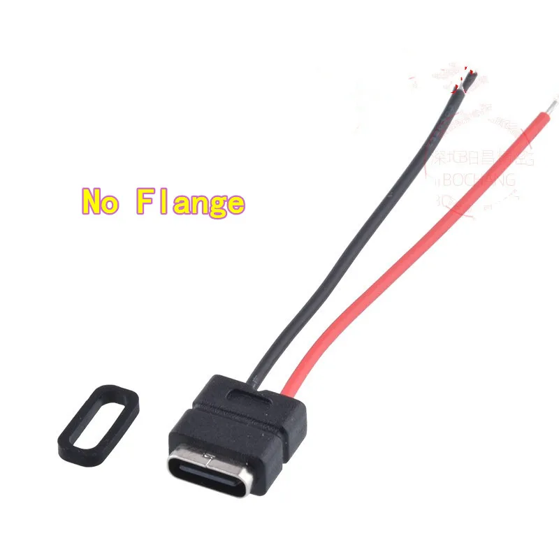 50PCS Waterproof USB Type-C 2P Soldering Female Connector with Cable, Molded Type-C Charging Female Port with Screw Holes