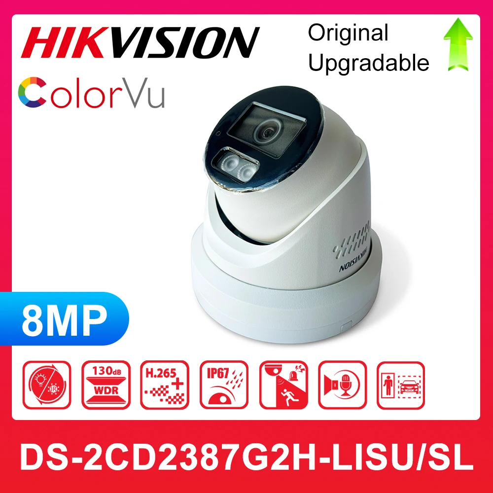 Hikvision 8MP IP Camera DS-2CD2387G2H-LISU/SL Smart Hybrid Light with ColorVu Fixed Turret Network Camera Built-in Two-way Audio