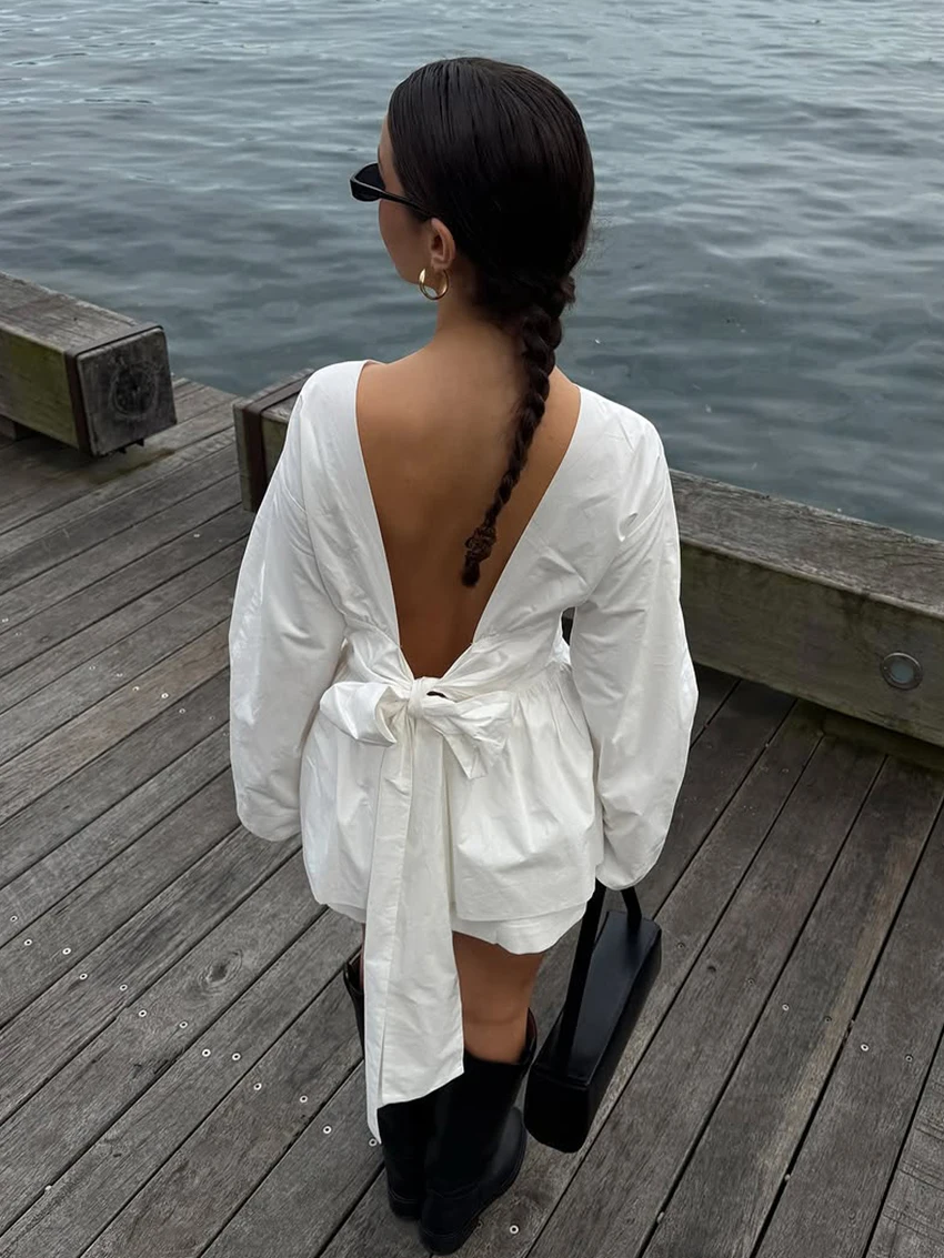 Marthaqiqi Cotton Women'S Sleepwear Set Long Sleeve Nightgowns O-Neck Nightwear Lace Up Pajamas Skirt Causal Ladies Nightie Suit