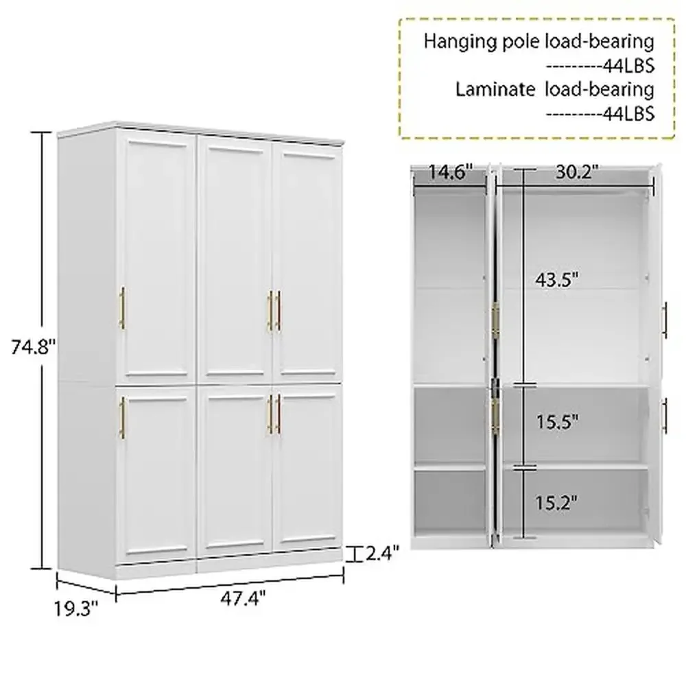 6-Door Wood Wardrobe Armoire Dresser Cabinet Versatile Storage Solution Clothing Organization