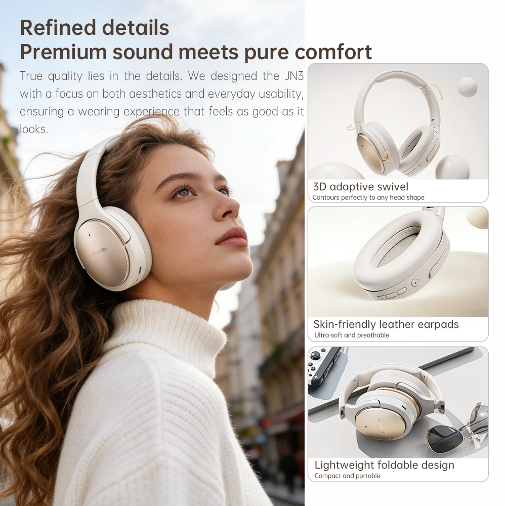 Słuchawki FIIO JN3 z redukcją szumów, Bluetooth 6.0 LDAC, 40mm tytanowe przetworniki, Spatial Audio, 115 godzin pracy na baterii do podróży i gier — zdjęcie produktu 6