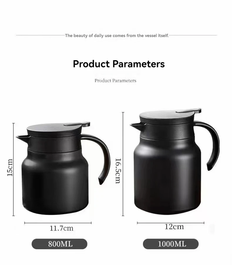 316 1000ML Stainless Steel Rustproof for Coffee,Tea,Milk Beverage Thermal Insulation Teapot Coffee Thermos Jug with Tea Filter