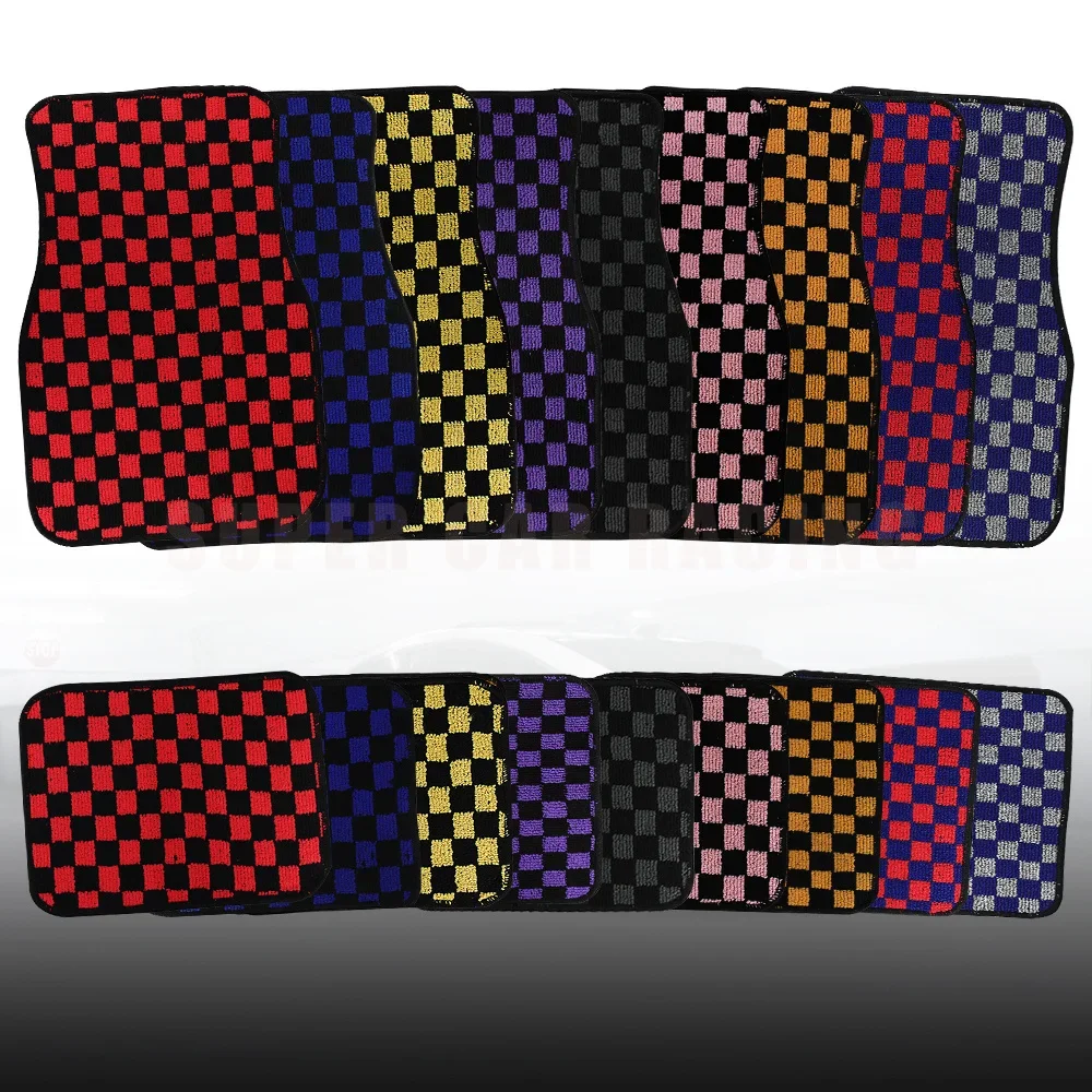 

4Pcs Auto Car Plush Floor Mat Checkers Vehicle Front Rear Carpets Universal Car Floor Carpet Rugs Non-Slip Car Decor Accessories