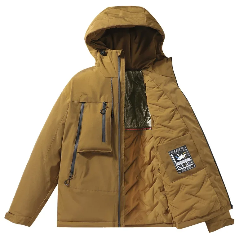 Winter Men Cargo Jacket Fashion Thicken Wind-proof Long Sleeve Male Outerwear Simple Solid Pocket Zipper Man Hooded Coat