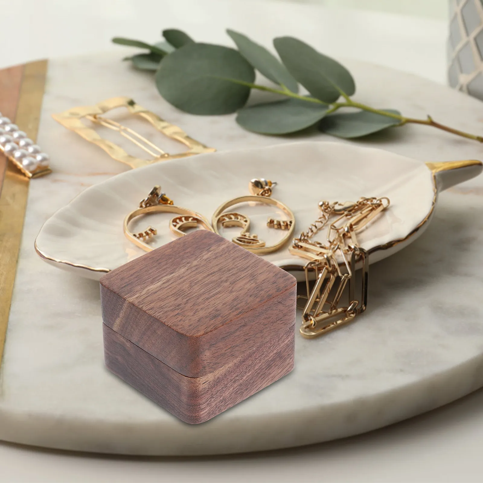 Wooden Ring Box Sleek Simplicity Design Cushioned Interior Ring Holder for Couple Rings Wedding Ceremony
