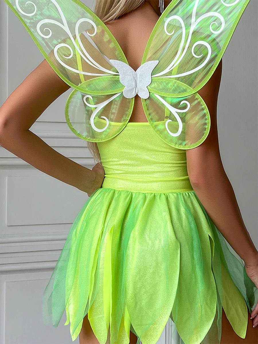 Women 2 Piece Cosplay Costume Fairy Elf Dress with Butterfly Wing Fairy Costume for Themed Party image 3