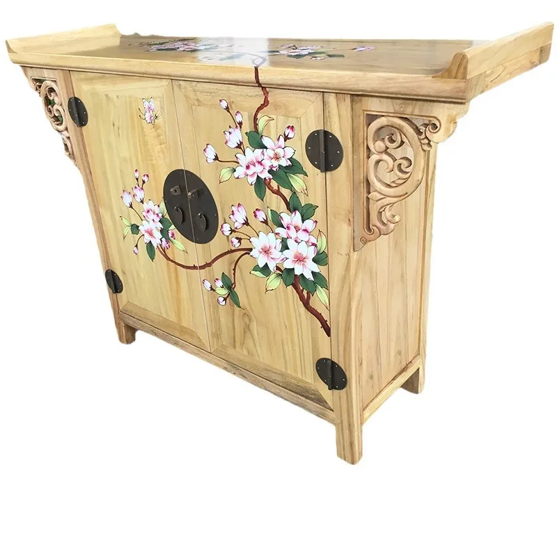 

New camphor wood classical Chinese furniture antique warped head cabinet carved hand-painted living room multi-function